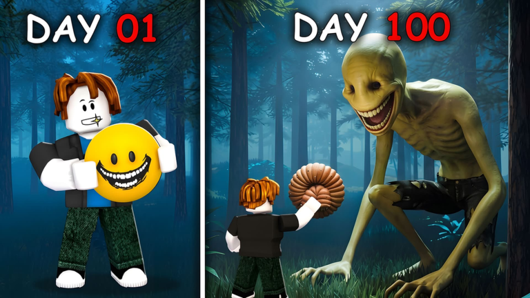 Official Raise an Anomaly comparison of a Day 01 ball creature and a Day 100 forest giant
