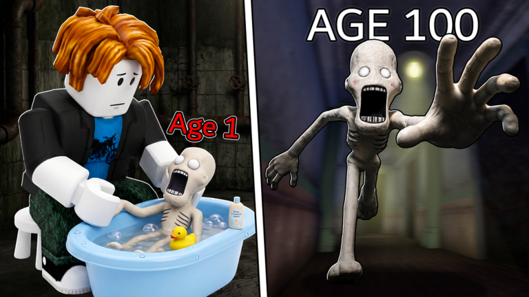 Official Raise an Anomaly artwork comparing Age 1 in a bath with Age 100 in a hallway
